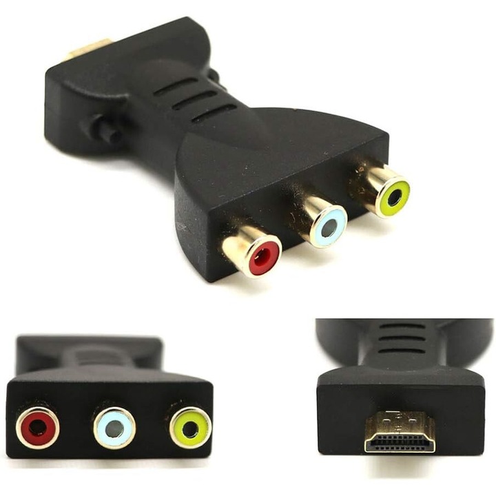 HDMI към 3 RCA аудио видео конвертор, Bizaical, черен, 70 x 40 x 15 mm