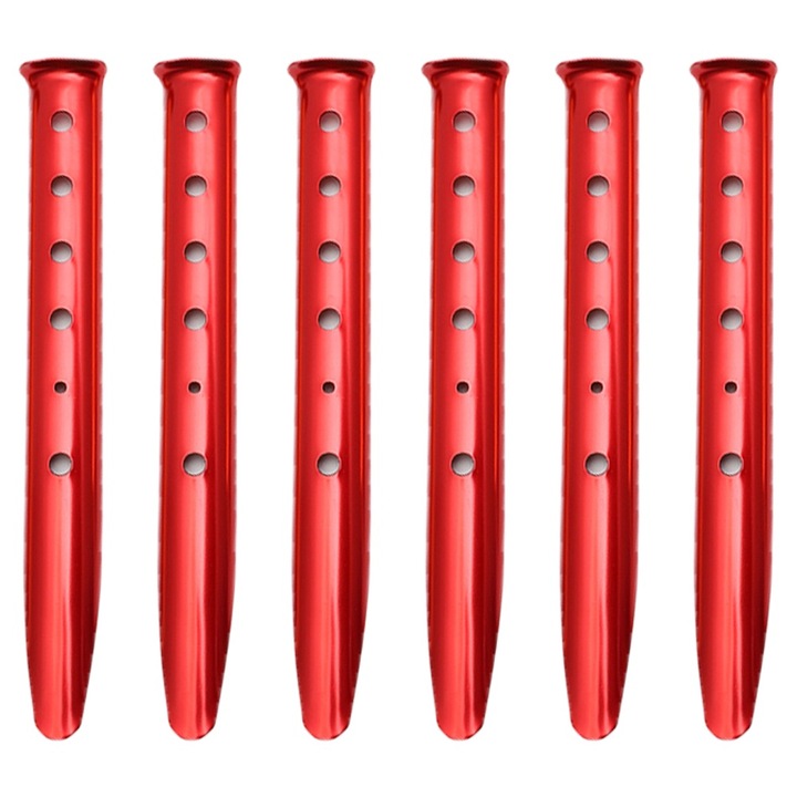 Set 6 Pichete cort "U" din aluminiu, ajustabile, rosu, pentru nisip si zapada