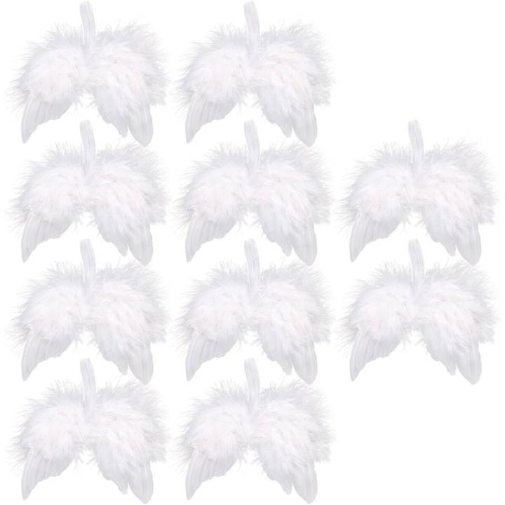 Set de 10 aripi albe din pene de inger, Enforose, stil vintage, design unic, pentru decorare Craciun