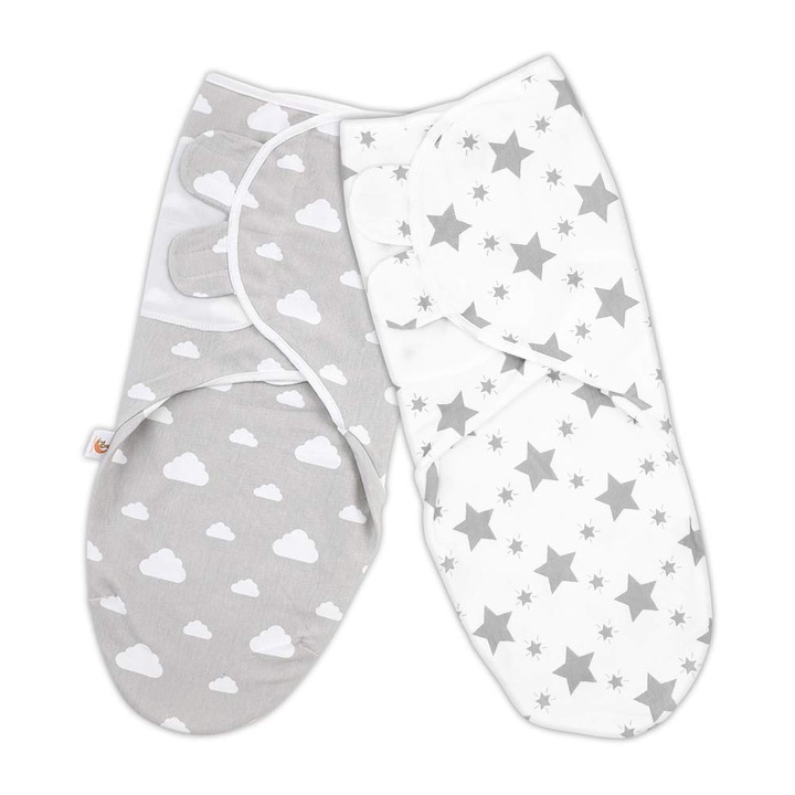 2 db babaágy szett, bio pamut, szürke és fehér, 56x73cm