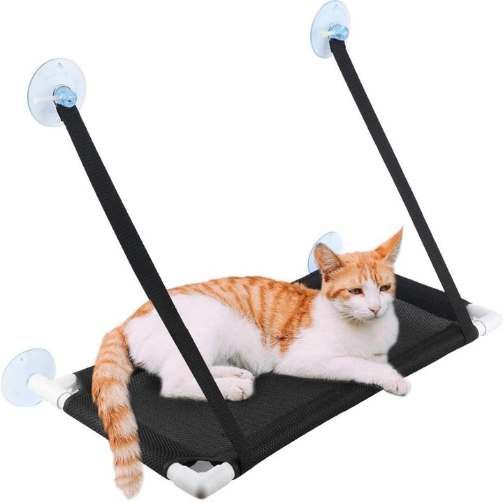 Macska ablakfüggöny, 4 tapadókoronggal, légáteresztő anyag, 10 kg, állatágyak