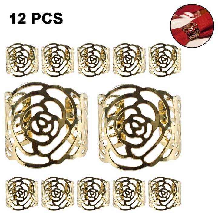 Set 12 Inele pentru Servete, Fier, Auriu