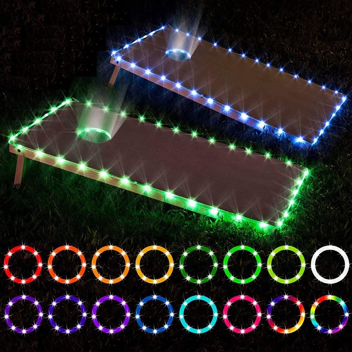 Set Cornhole Enforose, dimensiuni oficiale, lumini LED rezistente la apa, instalare usoara, multicolor