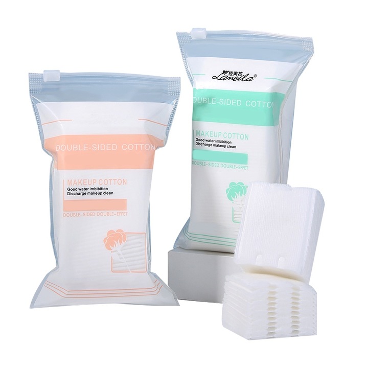 Bile de bumbac natural pentru demachiere, set 222 bucati, roz, bumbac gros