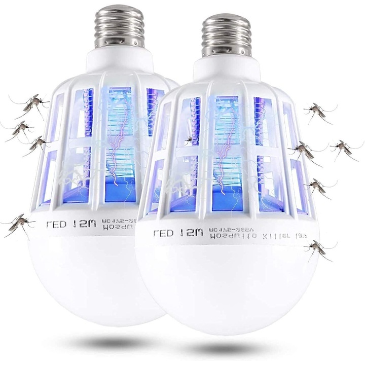 Комплект 2 крушки против мухи 2 в 1, LED светлина и инсектицид, бели, стандартни