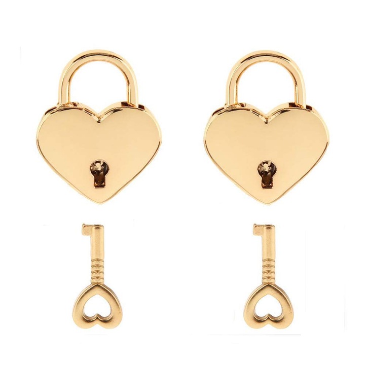 2db mini lakat készlet kulccsal, Jormftte, arany, 1,5x1,2x0,26 cm