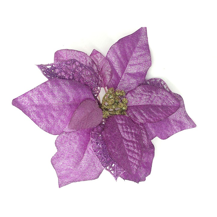 Set 12 Flori Decorative pentru Pom de Craciun, Plastic cu Sclipici, 20cm