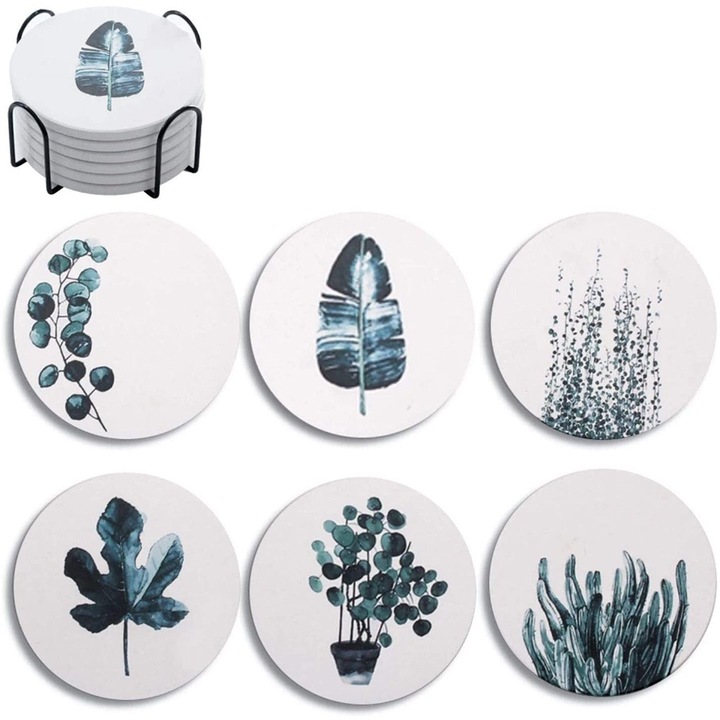 6 darab italtartó alátét, nedvszívó, tartóval, natúr színű, dekorációhoz és ajándékokhoz.