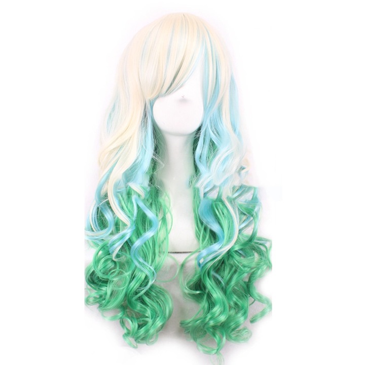 Peruca Lunga Ondulata, Ajustabila, Gradient Verde