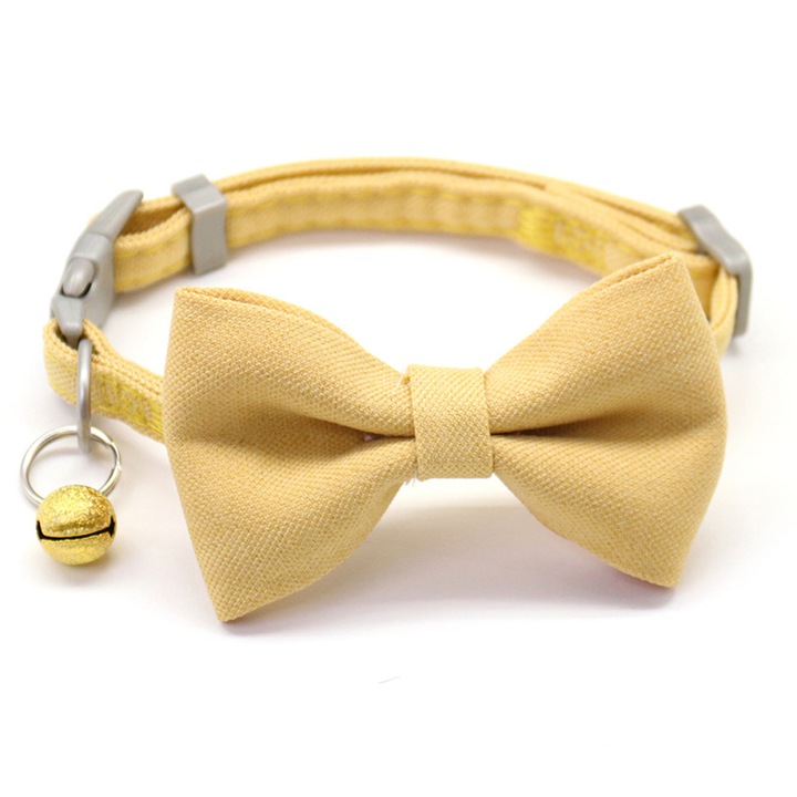 Zgarda cu papion pentru caini si pisici, galben, 30x42cm