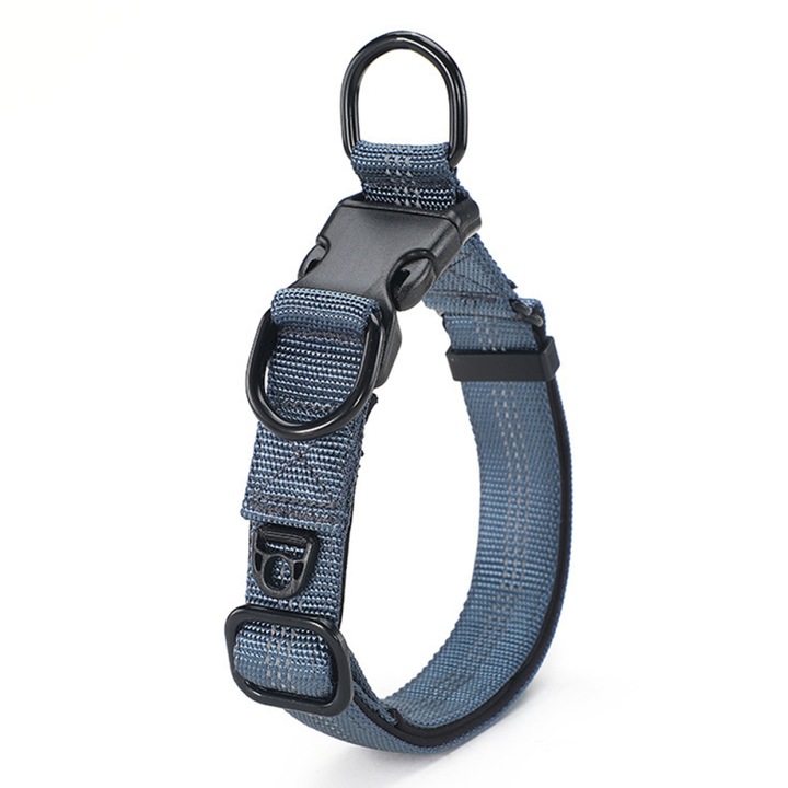 Zgarda reglabila pentru caini, reflectorizanta, gri albastru, 35-55cm, set