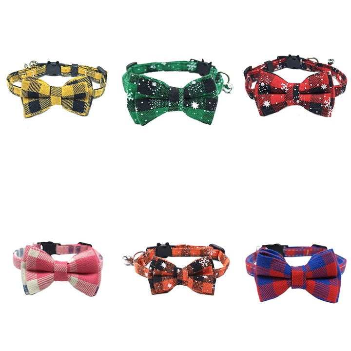 Set 6 zgarzi pentru pisici, ajustabile, cu clopotel, multicolor