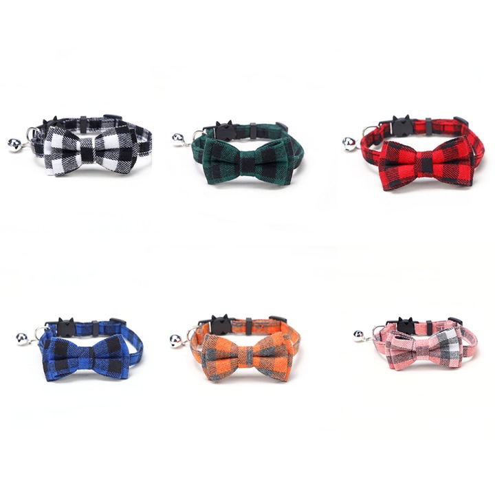 Set 6 zgarzi pentru pisici, cu clopotel, ajustabile, multicolor