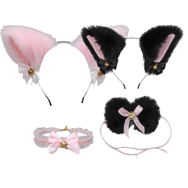 Set 2 bentite urechi de pisica cu colier, 21x14cm, 30cm