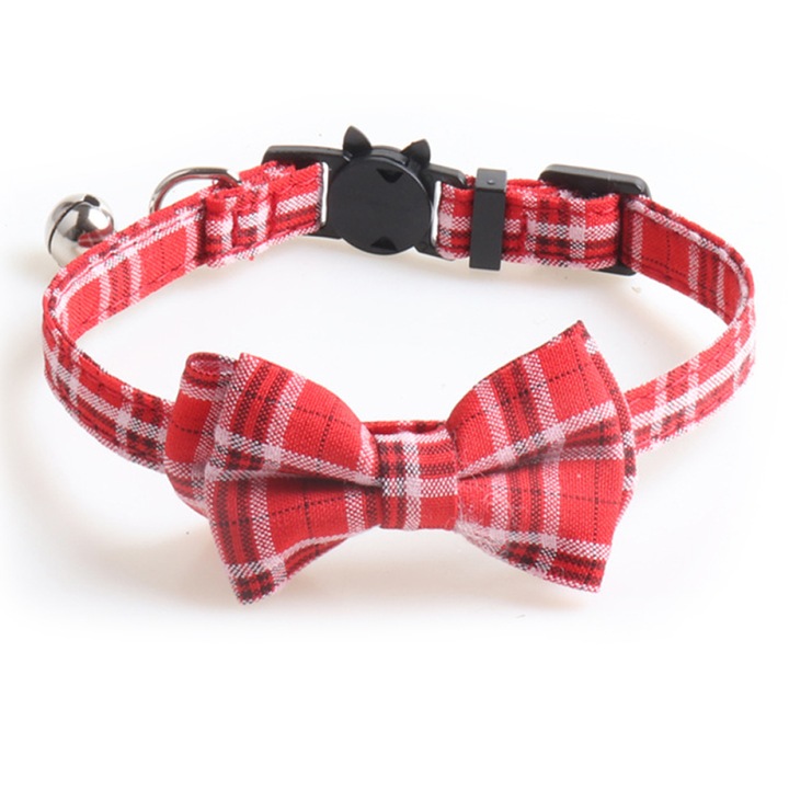 Zgarda pentru pisici cu papion detasabil, rosu, 1x28cm