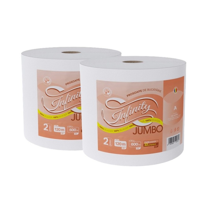 Prosop de bucatarie Infinity Jumbo, 2 straturi, 600 foi, 120 m, set 2 buc