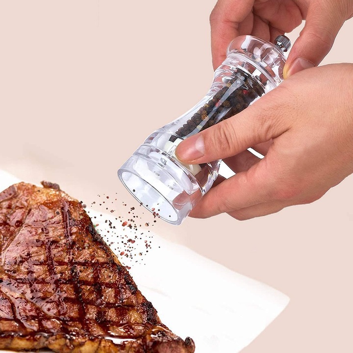 Set 2 rasnite pentru sare si piper, ajustabil, transparent, acril