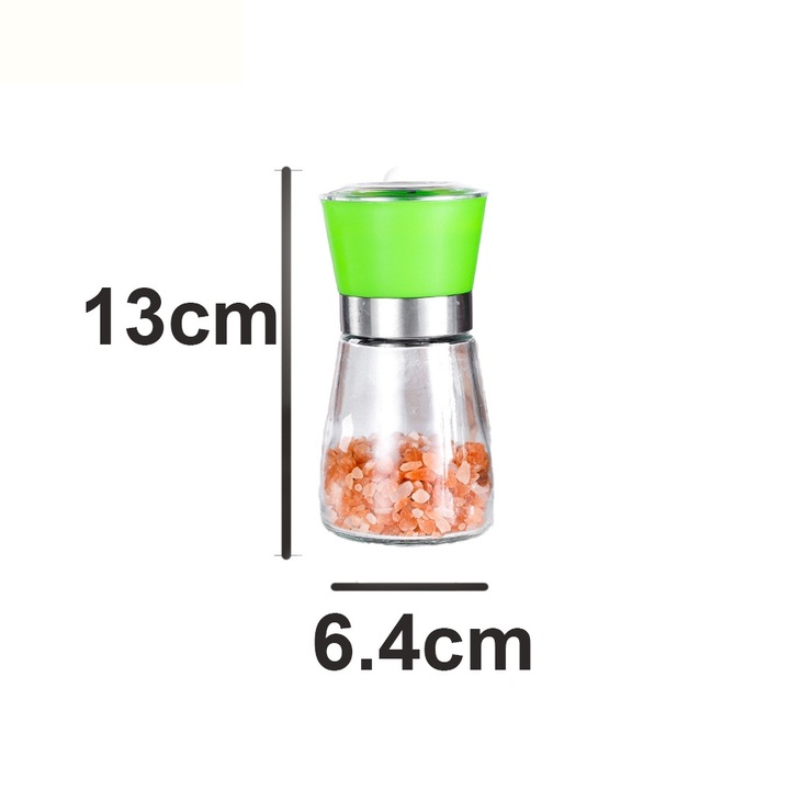 Macinator de sare si piper, sticla si otel inoxidabil, verde, ajustabil