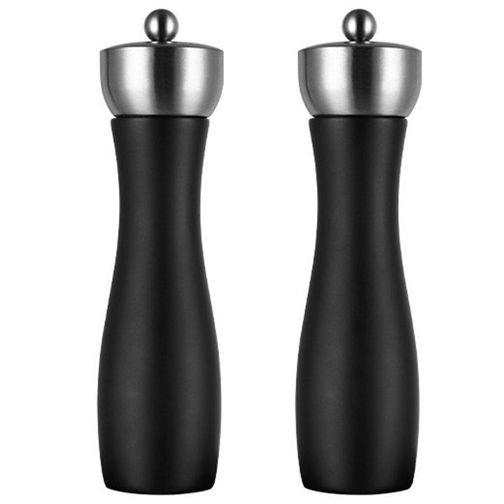 Set de rasnite din lemn pentru sare si piper, 20cm, bej, mecanism ceramic ajustabil