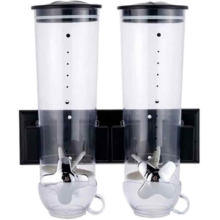 Dupla adagoló száraz eledelhez, AMRINUGL, falra szerelhető, átlátszó, adagszabályozó rendszerrel, 30x45cm