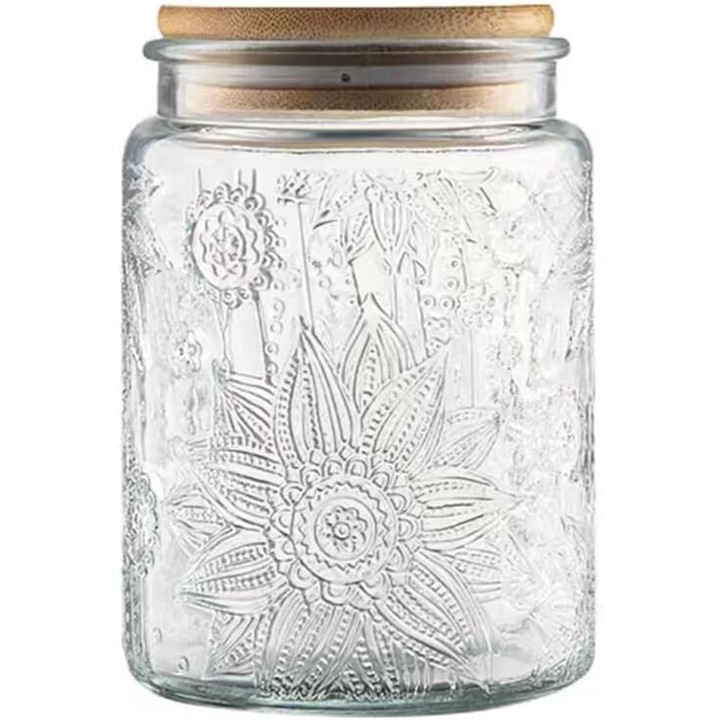 Винтидж стъклен буркан Enforose, бамбуков капак, 23,7 oz, влагоустойчив, за чай, кафе, подправки