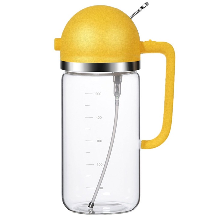 Дозатор за олио 2-в-1, стъкло, вместимост 500мл, 20.5x7.8см, бял, жълт, син, черен