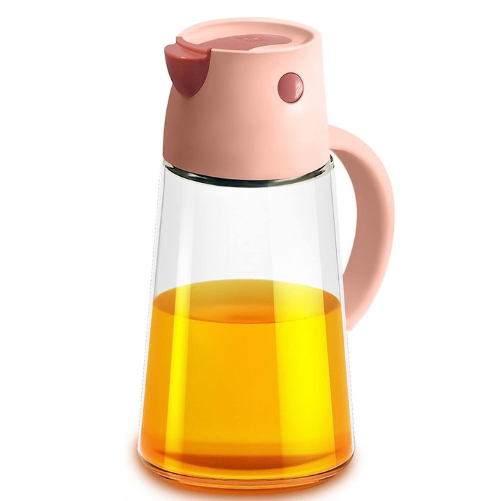 Dispenser pentru ulei si otet, set, sticle din sticla, capacitate 650ml, roz