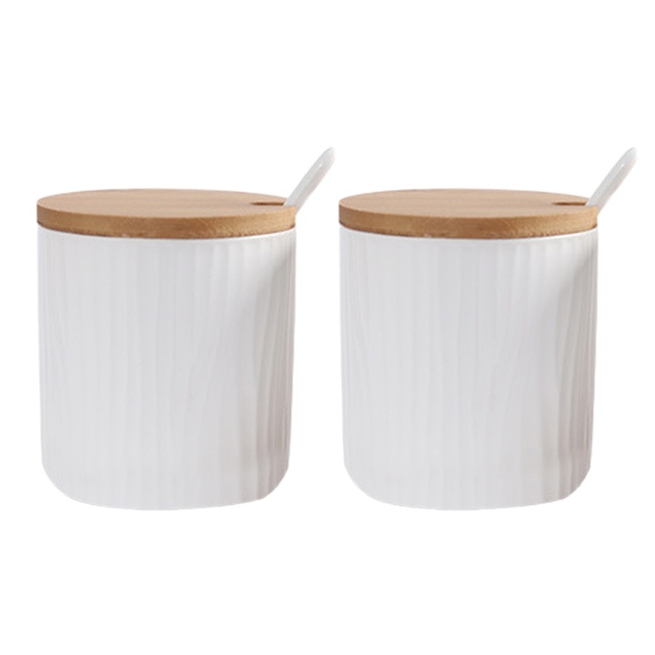 Borcan de condimente elegant, Enforose, ceramica, capac din bambus, 250ml