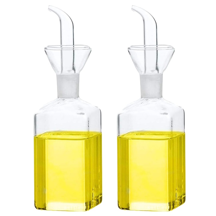 Комплект от 2 бутилки за олио, QttvbTna, Стъкло, 250 мл, 19 х 5,5 см, Прозрачно