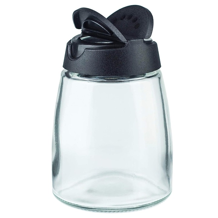 HERUSI 2 db fűszertartó készlet 150ml fekete, dupla fedél, átlátszó üveg