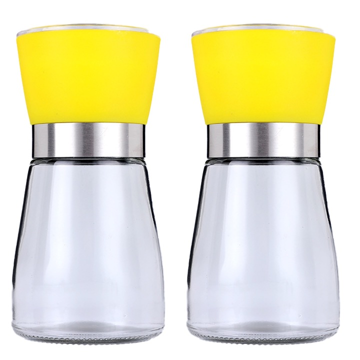 Set de rasnite pentru sare si piper, sticla, 13x6.7cm, transparent, 2 bucati
