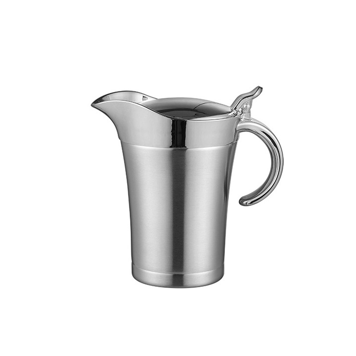 Rozsdamentes acél szósz edény, űrtartalom 750ml, mérete 13,5x16,5x8,3cm, fedővel, készlet.