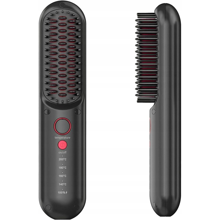 Perie de par electrica, JMFONE S112, 4 nivele de incalzire, 2600mAh, negru
