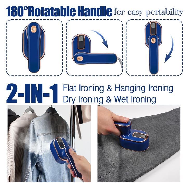 Преносима парна ютия, 180°, синя, 11.5x6.2x8.4cm