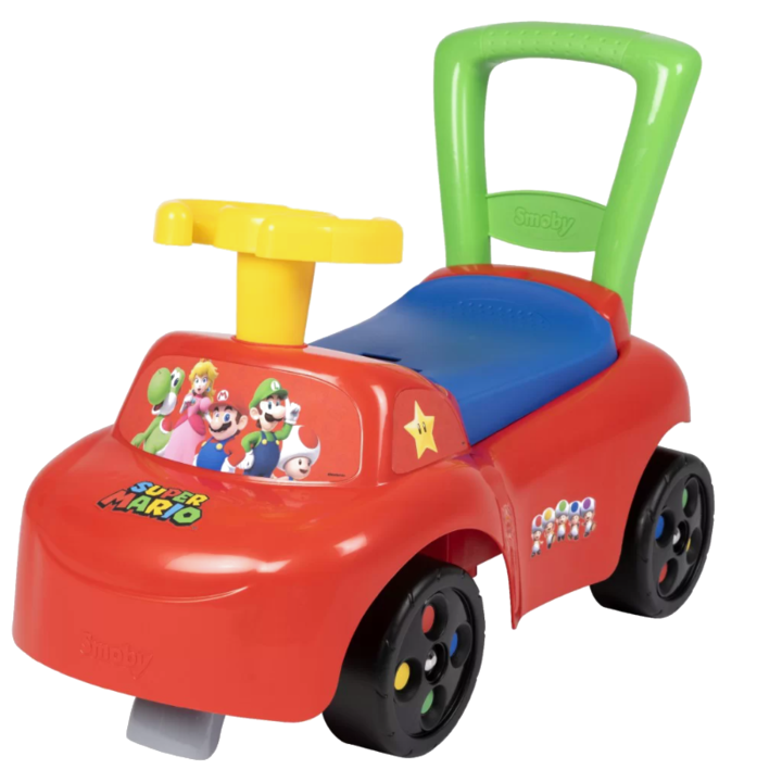 Smoby Super Mario Ride-on autó, kormánnyal és fogantyúval