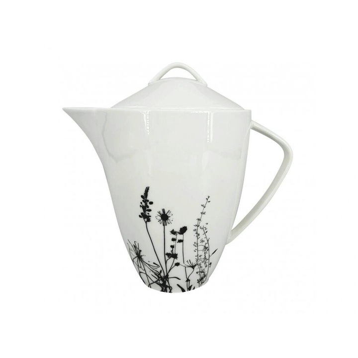 Ceainic by inspire, porcelán, virágmintás, fekete-fehér, 1.6l