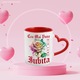 Чаша с надпис The Best Beloved, In the World, цвете, пъстра роза, акварел, акварел, дизайн, 330 ml, керамика с дръжка червено сърце