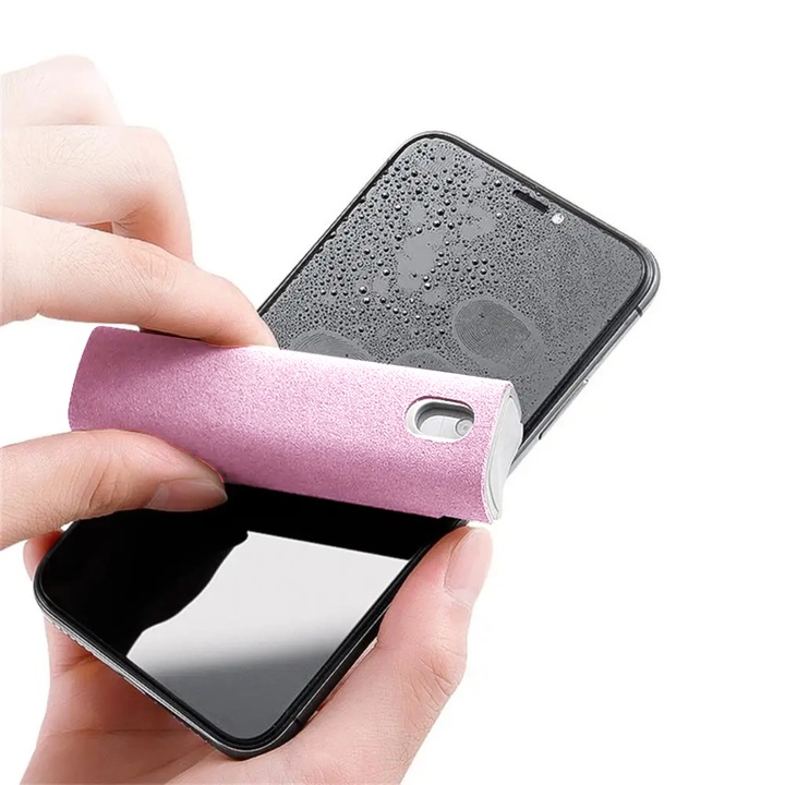 Set de curatare pentru telefon, curatitor portabil pentru ecran, set 2 in 1, culoare roz