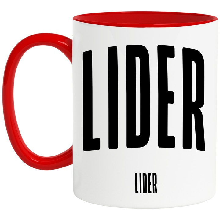 Cana Cuvantul Lider, Motivational, Self Help, Intelegere de Sine, Apreciere, Speranta, 330ml, Ceramic cu Maner Rosu