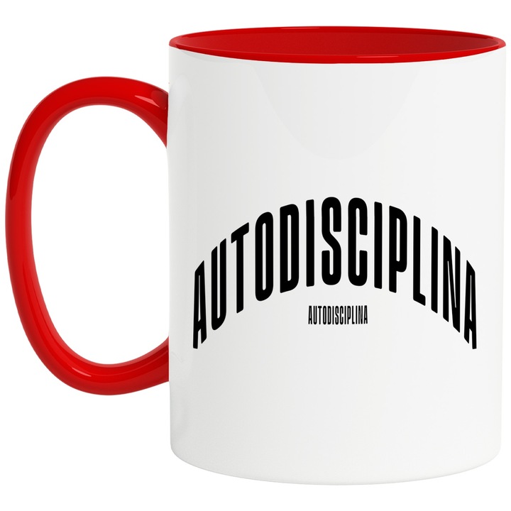 Cana Cuvantul Autodisciplina, Motivational, Self Help, Intelegere de Sine, Apreciere, Speranta, 330ml, Ceramic cu Maner Rosu