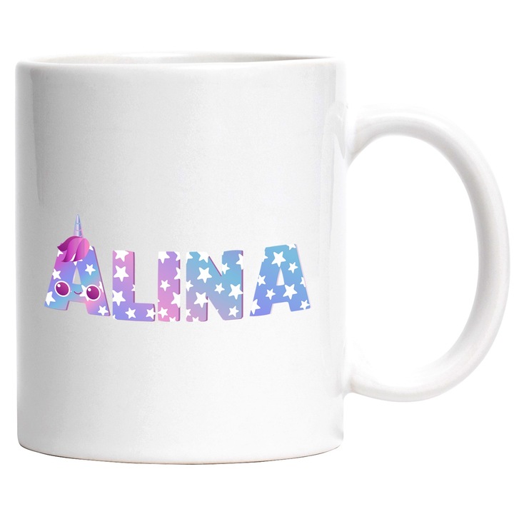 Alina, Unikornis, Hercegnő, Tündérmese, Aranyos bögre, 330 ml, Kerámia, Fehér fogantyúval