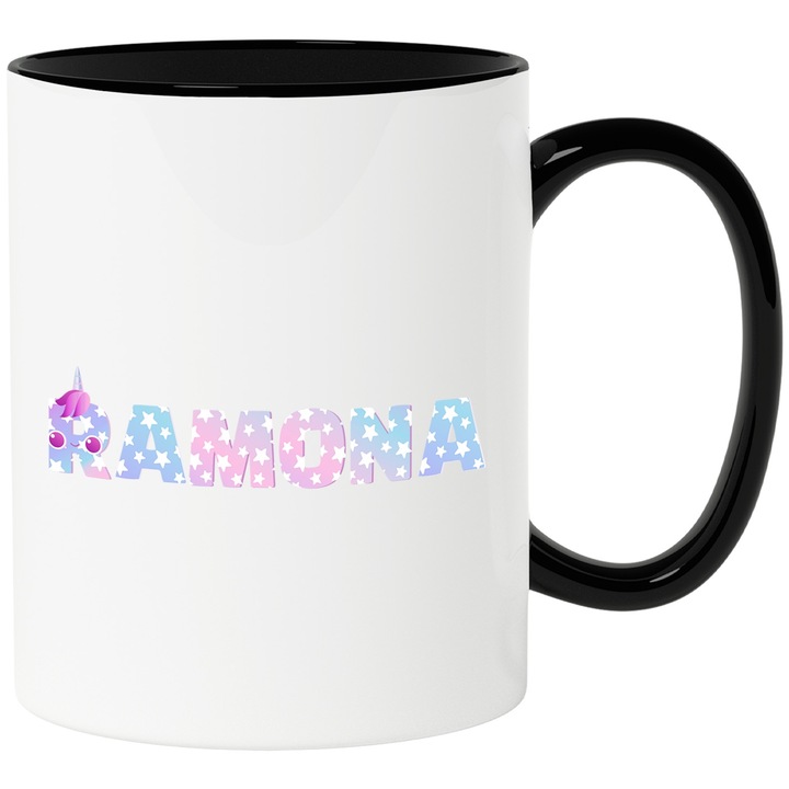 Ramona, Unikornis, Hercegnő, Tündérmese, Aranyos bögre, 330 ml, Kerámia, Fekete fogantyúval