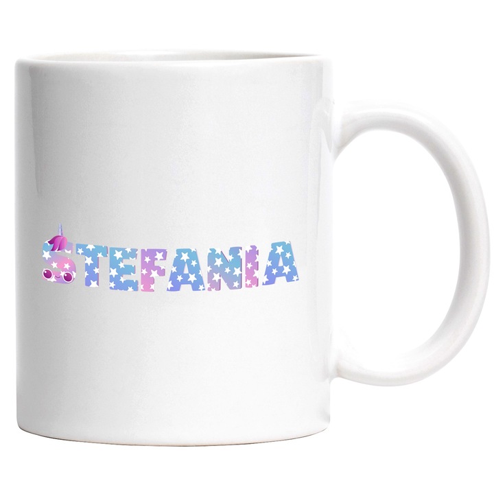 Stefánia, Unikornis, Hercegnő, Tündérmese, Aranyos bögre, 330 ml, Kerámia, Fehér fogantyúval