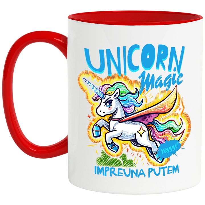 Magic unikornis bögre - együtt tudjuk, 330ml, Kerámia piros fogantyúval