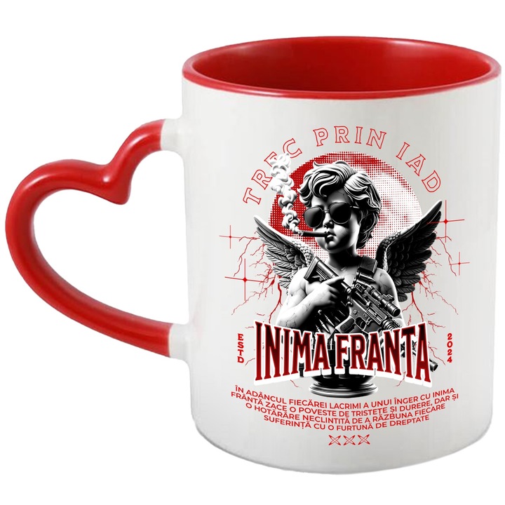 Cana Inger cu Inima Franta - Trec Prin Iad, 330ml, Ceramica cu Maner Inima Rosie
