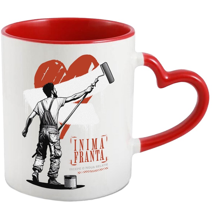 Cana Inima Franta - Incepe o noua Relatie, 330ml, Ceramica cu Maner Inima Rosie