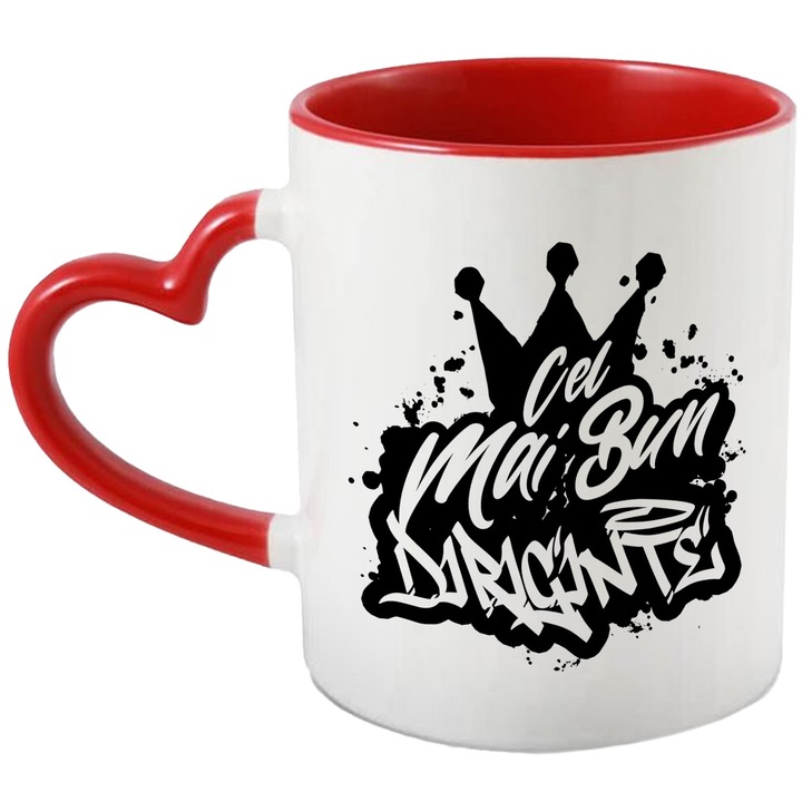 Cana Pentru Cel Mai Bun diriginte, Apreciere, Cadou, Rasplata, Multumire, 330ml, Ceramica cu Maner Inima Rosie