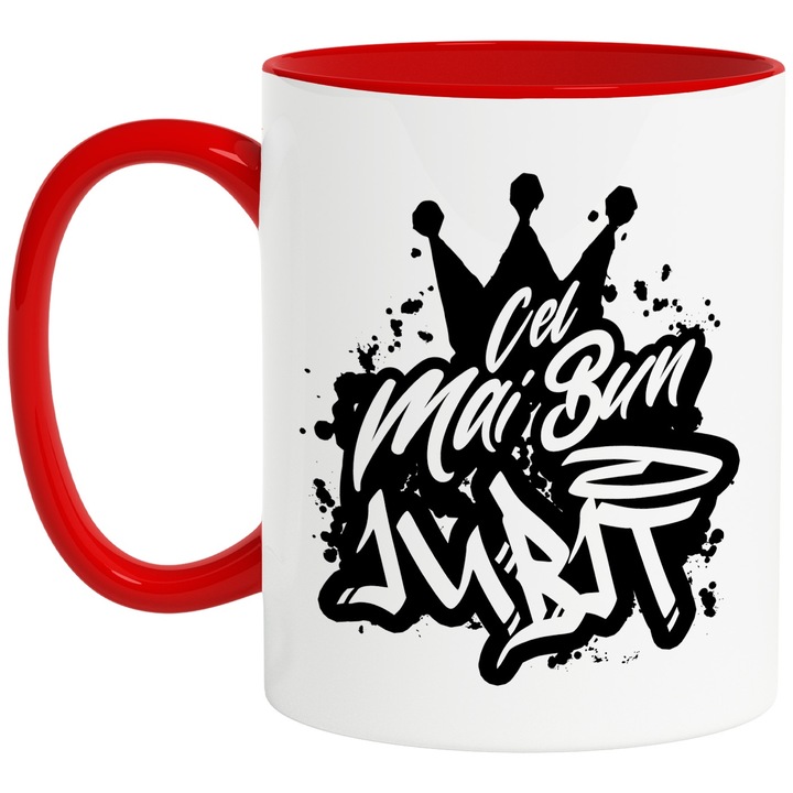 Cana Pentru Cel Mai Bun iubit, Apreciere, Cadou, Rasplata, Multumire, 330ml, Ceramic cu Maner Rosu