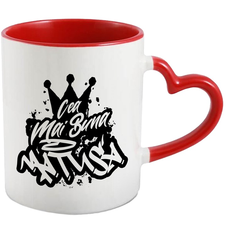 Cana Pentru Cea Mai Buna Matusa, Apreciere, Cadou, Rasplata, Multumire, 330ml, Ceramica cu Maner Inima Rosie