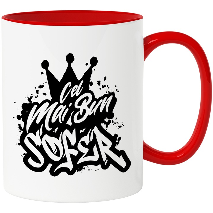 Cana Pentru Cel Mai Bun sofer, Apreciere, Cadou, Rasplata, Multumire, 330ml, Ceramic cu Maner Rosu